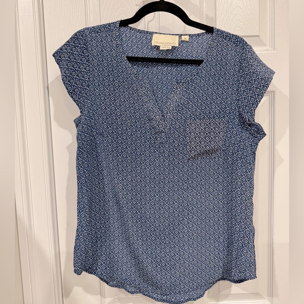 Cynthia Rowley Navy Print Silk Blouse